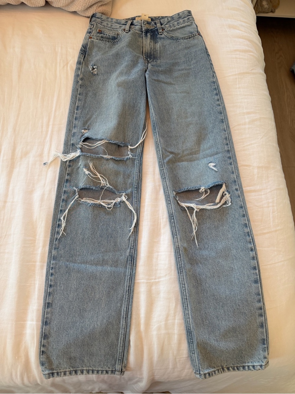 H&M Light Blue High-Rise Distressed Straight Jeans